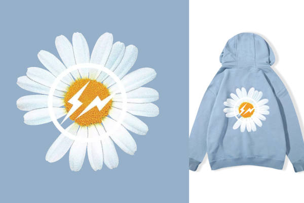 植物花朵菊花闪电拼接矢量图服装T恤裁片烫图印花花型素材