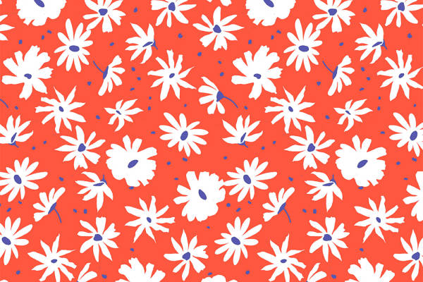 红色底色几何植物花纹拼接矢量图服装纺织面料数码印花花型素材