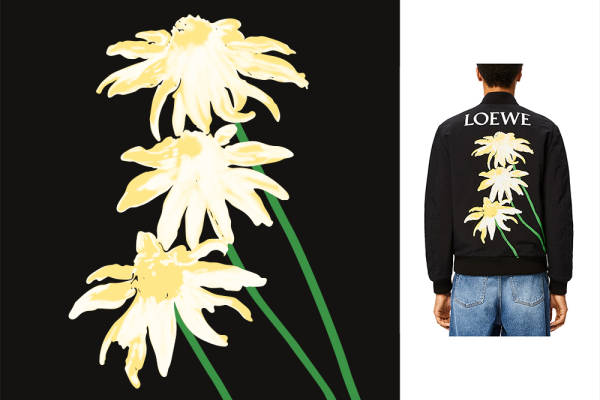 菊花植物花朵字母LOEWE矢量图服装T恤裁片烫图印花花型素材