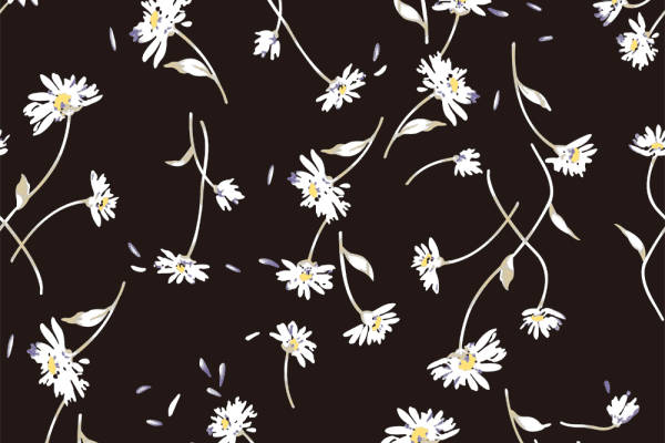 白色菊花植物花朵拼接矢量图服装纺织面料数码印花花型素材