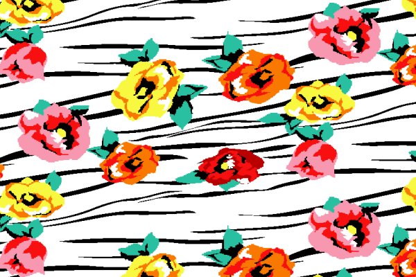 植物玫瑰花黑色线条拼接矢量图服装纺织面料水印数码印花金昌花型素材