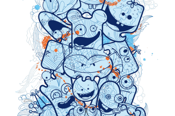 几何卡通怪兽涂鸦图案服装T恤裁片烫图印花花型素材