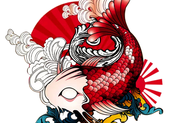 鲤鱼波浪免抠图服装T恤裁片烫图印花花型素材