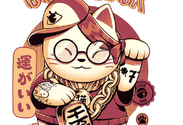 招财猫字母Good Luck免抠图服装T恤裁片烫图印花花型素材