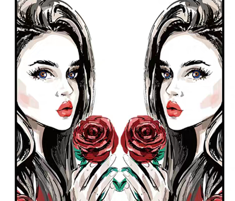 人物女士玫瑰花图案服装T恤裁片烫图印花花型素材