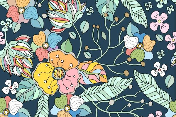 植物花朵拼接印花矢量图服装纺织面料数码印花花型素材