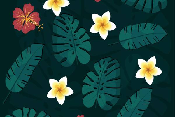 植物花朵叶子拼接印花矢量图服装纺织面料数码印花花型素材