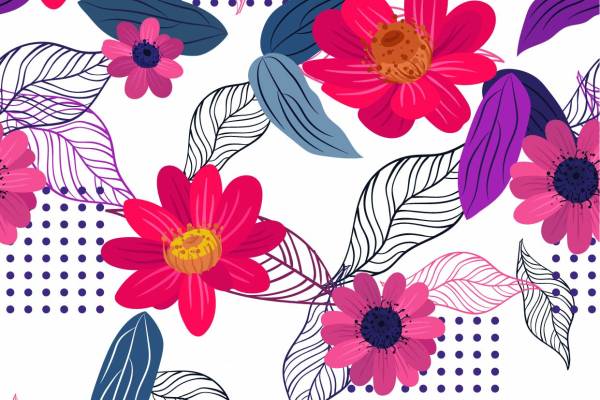 纺织植物花朵圆点拼接印花矢量图服装纺织面料数码印花花型素材