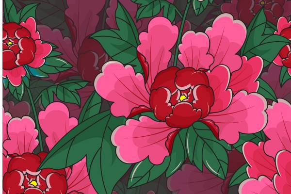 植物牡丹花花朵印花矢量图服装纺织面料数码印花花型素材