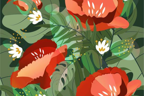 植物花卉花朵拼接印花矢量图服装纺织面料数码印花花型素材