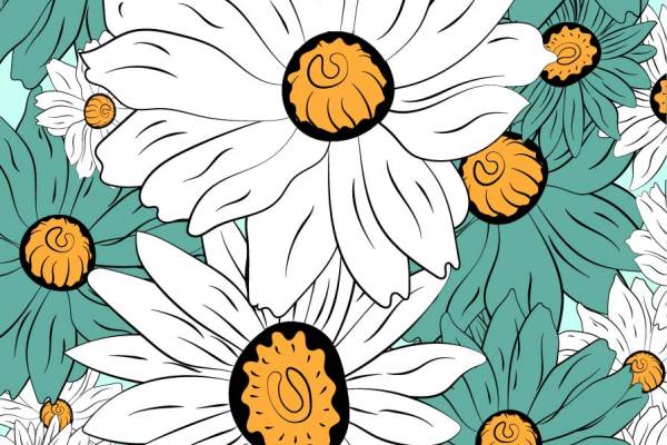 蓝白植物花朵拼接印花矢量图服装纺织面料数码印花花型素材