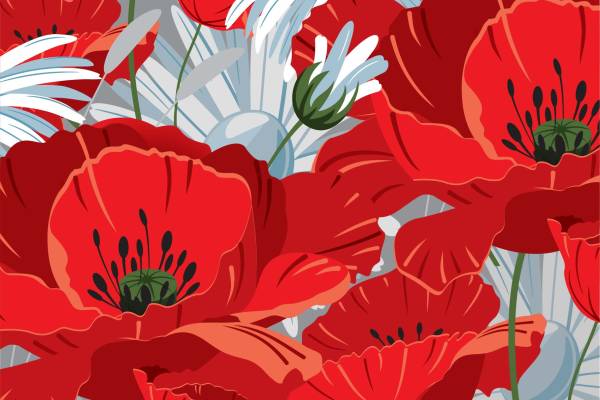 植物百合花拼接印花矢量图服装纺织面料数码印花花型素材