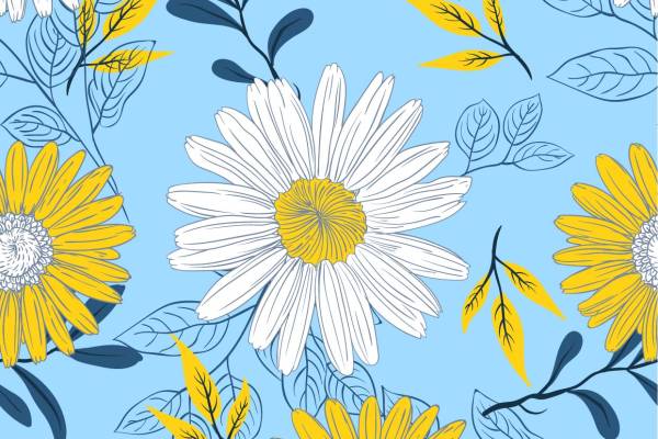 植物菊花叶子拼接印花矢量图服装纺织面料数码印花花型素材