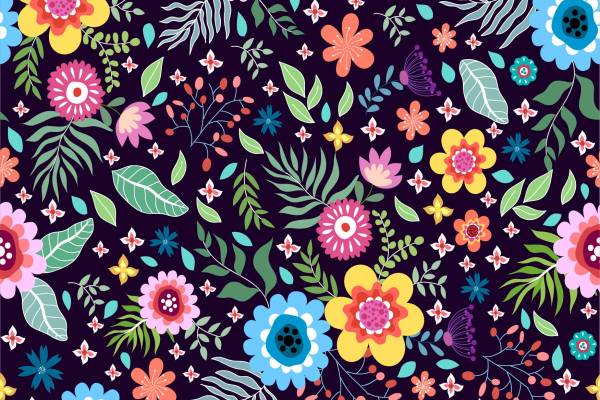 多彩植物花朵印花矢量图服装纺织面料数码印花花型素材