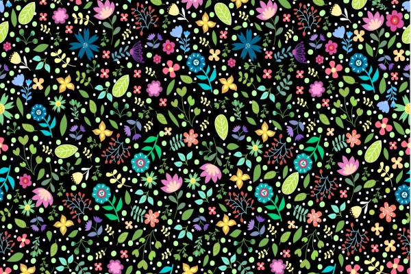 多彩植物小花朵拼接印花矢量图服装纺织面料数码印花花型素材