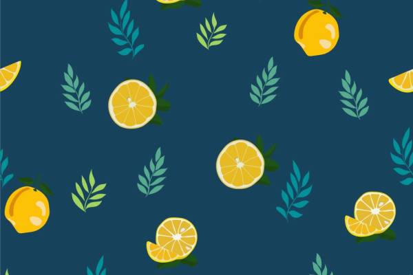 植物叶子柠檬印花矢量图服装纺织面料数码印花花型素材