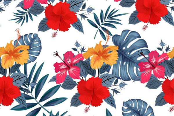 热带植物花卉拼接印花矢量图服装纺织面料数码印花花型素材