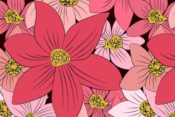 粉红植物花朵印花矢量图服装纺织面料数码印花花型素材