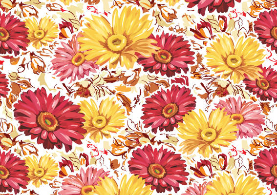植物菊花花朵印花矢量图服装纺织面料数码印花花型素材