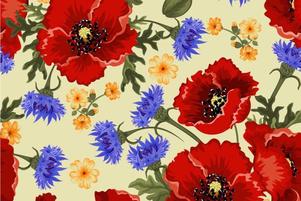 植物花卉拼接印花矢量图服装纺织面料数码印花花型素材