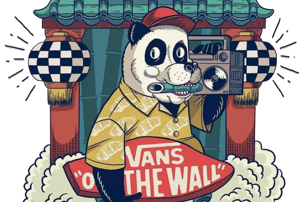 中式建筑云朵熊猫字母VANS印花图案服装T恤裁片烫图印花花型素材