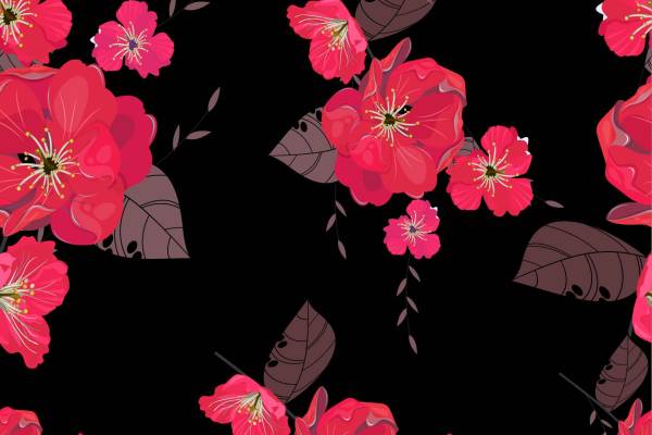 几何大红植物花纹印花矢量图服装纺织面料数码印花花型素材