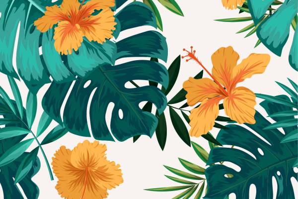 植物叶子百合花印花图案服装纺织数码印花花型素材