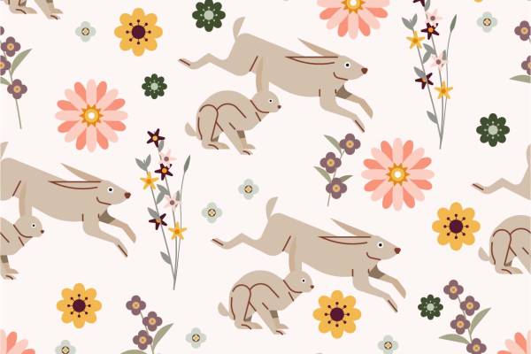 几何植物花卉兔子印花图案服装纺织面料数码印花花型素材