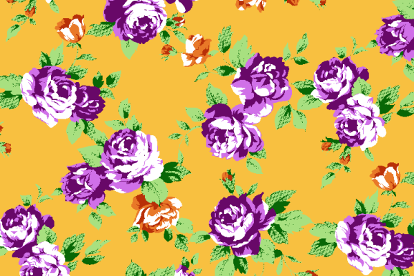 黄色底色紫色牡丹花卉印花矢量图服装纺织面料水印数码印花金昌花型素材