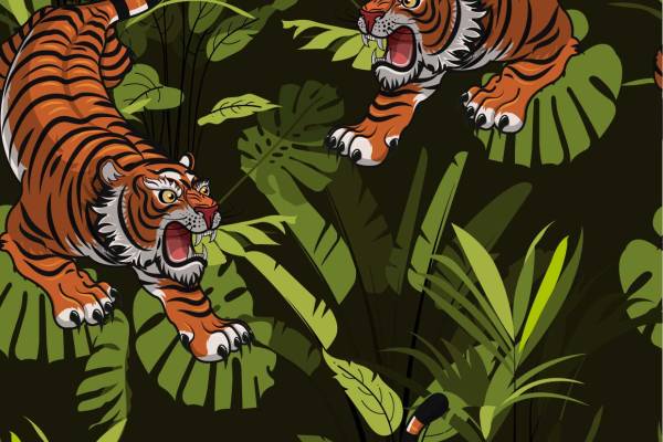 植物叶子老虎花纹印花花型服装纺织面料数码印花花型素材