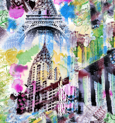 几何素材涂鸦建筑巴黎铁塔印花矢量图服装纺织面料水印数码印花花型素材