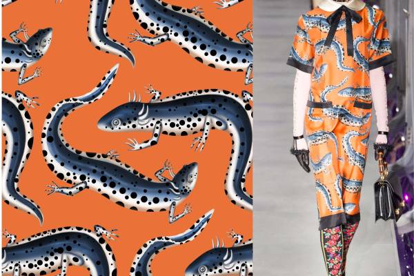 大牌动物四脚蛇印花矢量图服装纺织面料数码印花花型素材