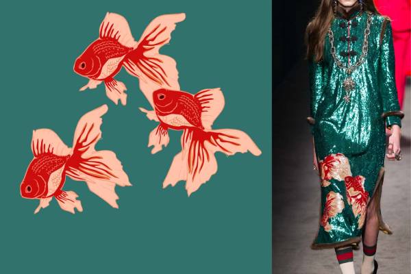 动物金鱼印花矢量图服装纺织裁片烫图印花花型素材