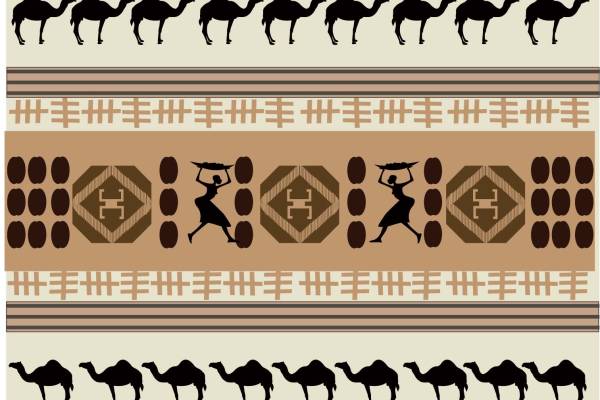 大牌复古几何花纹骆驼印花矢量图服装纺织面料数码印花花型素材