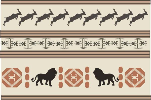 大牌复古几何花纹羚羊狮子印花矢量图服装纺织面料数码印花花型素材