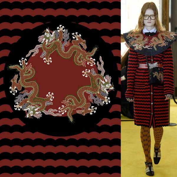 中国风几何波浪纹龙印花矢量图服装裁片t恤烫图印花花型素材