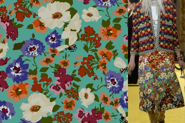 大牌植物花朵拼接印花矢量服装纺织面料数码印花花型素材