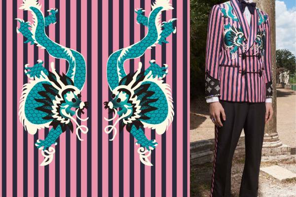 大牌线条中国龙印花矢量图服装裁片T恤烫图印花花型素材