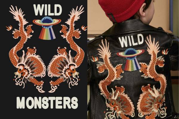 大牌字母复古中国风龙印花矢量图服装裁片T恤烫图印花花型素材