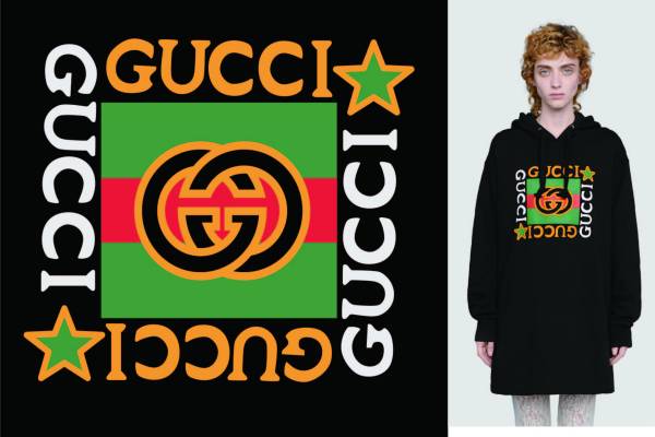 大牌字母GUCCI五角星印花矢量图服装裁片T恤烫图印花花型素材