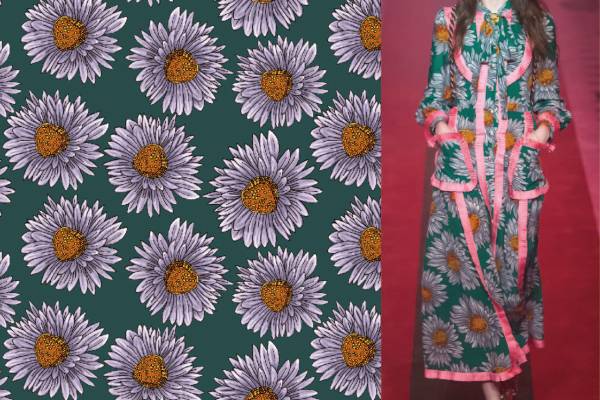 大牌植物菊花印花矢量图服装纺织面料数码印花花型素材