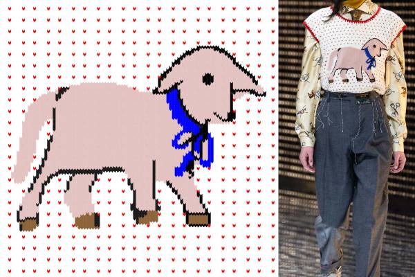 大牌GUCCI几何点点小羊印花矢量图服装裁片T恤烫图印花花型素材