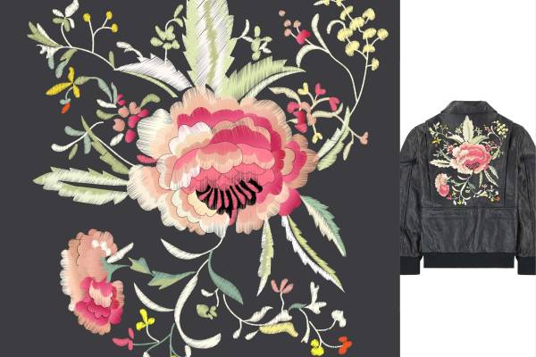 大牌植物牡丹花印花矢量图服装裁片T恤烫图印花花型素材