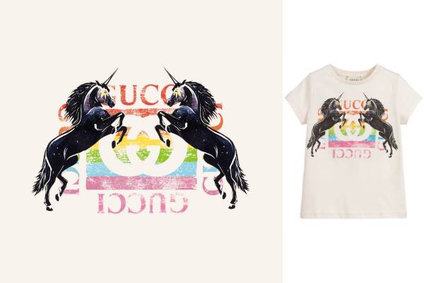 大牌GUCCI独角兽字母印花矢量图服装裁片T恤烫图印花花型素材