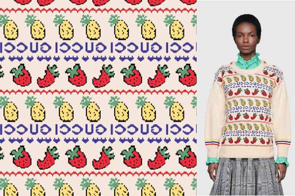 大牌字母GUCCI草莓菠萝印花矢量图服装纺织面料数码印花花型素材