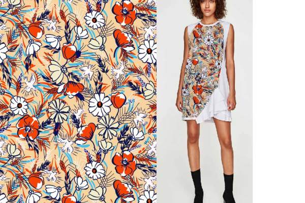 多彩几何植物花朵拼接印花矢量图服装纺织面料数码印花花型素材