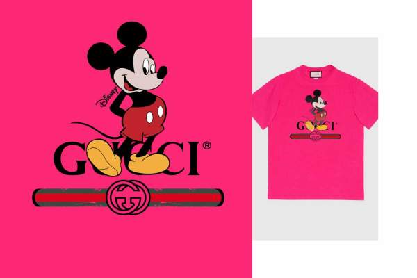 大牌GUCCI字母米老鼠印花矢量图服装裁片T恤烫图印花花型素材