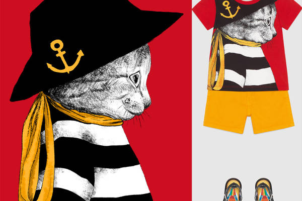 卡通猫咪帽子印花矢量图服装裁片T恤烫图印花花型素材