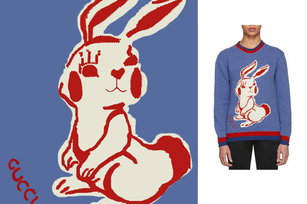 大牌GUCCI几何字母兔子印花矢量图服装裁片T恤烫图印花花型素材