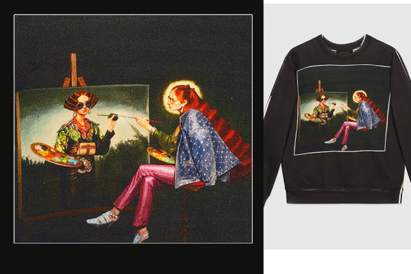 画画的女人印花图案服装裁片T恤烫图印花花型素材